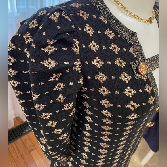 LARA Black and Gold Sheath Mini Dress with Puff Sleeves - Picture 7 of 16